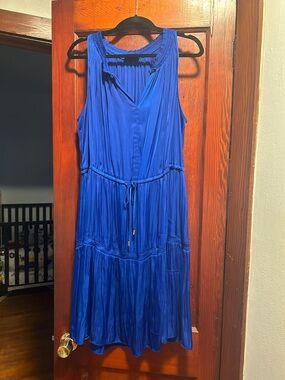 Lane Bryant Cobalt Blue Sleeveless Pleated Midi Dress with Tie Waist